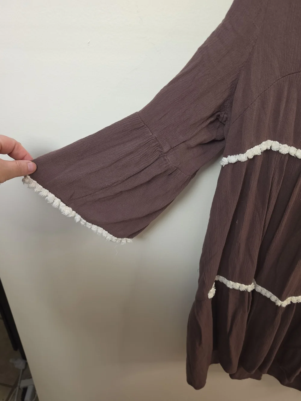 Umgee Boho Festival Tunic Blouse 1X Brown Cream Tiered Peasant Cottagecore - Picture 3 of 5